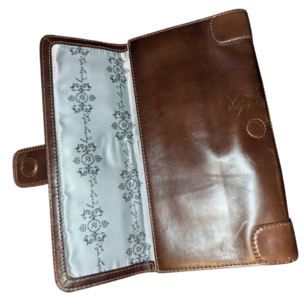 KATE LANDRY Brown Genuine Leather Clutch Handbag